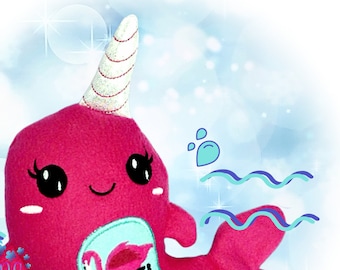 Plush  Narwhal stuffed toy In The Hoop Designs Machine Embroidery Designs toy Narwhal Pattern