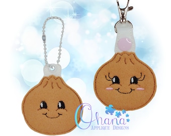 Dumpling Key Chain, key fob, snap tab  The Hoop Designs Machine Embroidery Designs