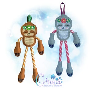 Sloth Candy Cane Holder Ornament In The Hoop Machine Embroidery Design