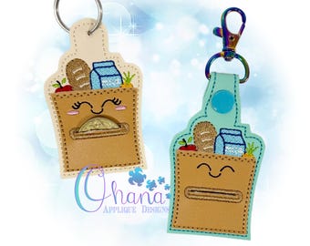 Grocery Bag Coin Keeper Key Chain: In The Hoop Embroidery Design