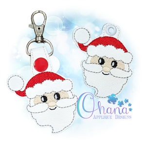 Llavero de Papá Noel, llavero con cierre a presión, diseño de bordado a máquina en el aro