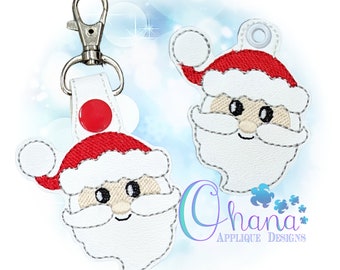 Santa Key Chain, key fob, snap tab  In The Hoop Machine Embroidery Design