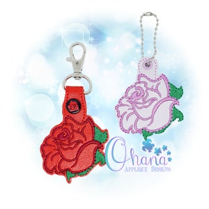 Rose Key Chain Snap Tab: Machine Embroidery Design (4x4, 5x7)