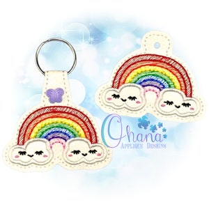 Kawaii Rainbow Key Chain, key fob, snap tab In The Hoop Machine Embroidery Design