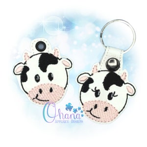 Clara and Clare Cow Key Chain, key fob, snap tab In The Hoop Machine Embroidery Designs