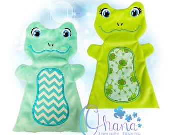 Marioneta de mano de rana en el diseño de bordado a máquina del aro