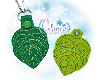 Monstera Leaf Key Chain, key fob, snap tab  The Hoop Designs Machine Embroidery Designs