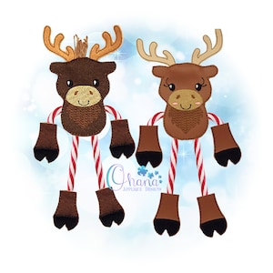 Moose Candy Cane Holder Ornament In The Hoop Machine Embroidery Design