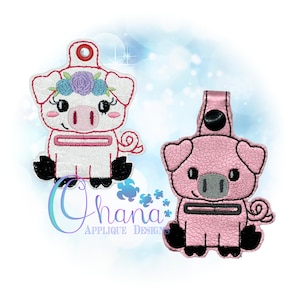 Pig Coin Keeper Key Chain, key fob, snap tab In The Hoop Machine Embroidery Designs
