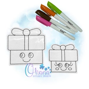 Present Flat Coloring Doll In The Hoop Embroidery Machine Design