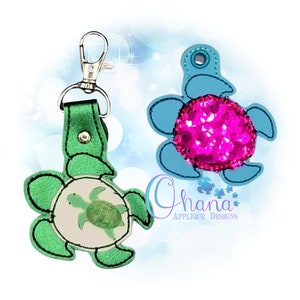 Turtle Honu Key Chain, key fob, snap tab  In The Hoop Machine Embroidery Design