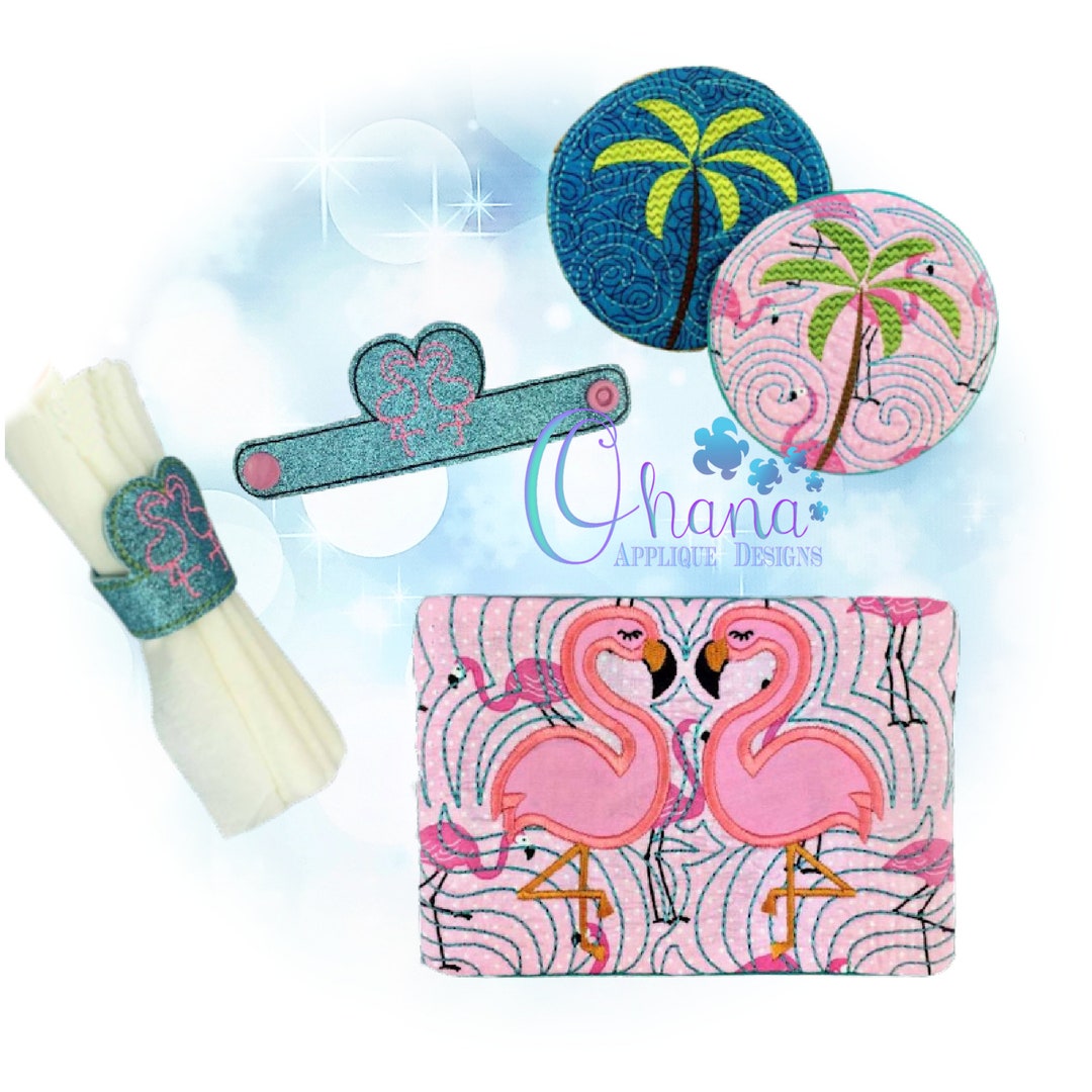 Flamingo Mug Rug SET in the Hoop Machine Embroidery Designs - Etsy