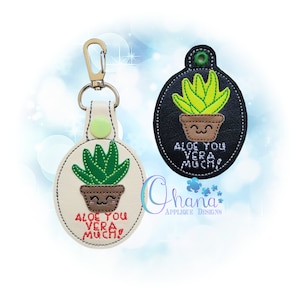 Aloe Key Chain, key fob, snap tab  The Hoop Designs Machine Embroidery Designs