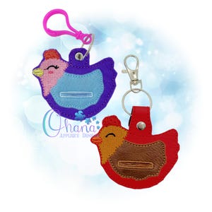 Chicken Coin Keeper Key Chain, key fob, snap tab In The Hoop Machine Embroidery Designs