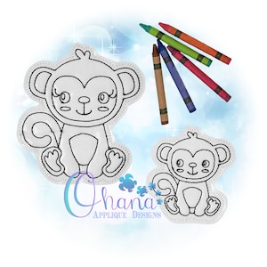 Monkey Flat Coloring Doll In The Hoop Embroidery Machine Design