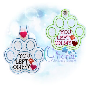 Pawprints on Heart Key Chain, key fob, snap tab  The Hoop Designs Machine Embroidery Designs