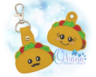 Taco Key Chain, key fob, snap tab In The Hoop Designs Machine Embroidery Designs