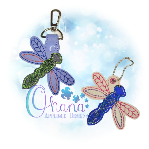 Dragonfly Key Chain, key fob, snap tab  The Hoop Designs Machine Embroidery Designs