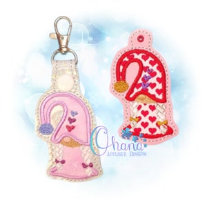 Gnome Girl Key Chain, key fob, snap tab  In The Hoop Machine Embroidery Design