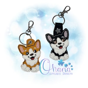 Corgi Key Chain, key fob, snap tab  The Hoop Designs Machine Embroidery Designs