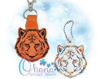 Realistic Tiger Key Chain, key fob, snap tab In The Hoop Machine Embroidery Designs