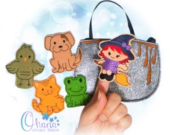 Witch and Friends Finger Puppets In The Hoop Machine Embroidery Design