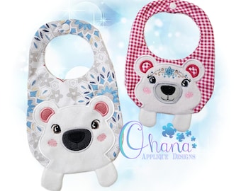 Diseño de bordado a máquina de babero de oso polar en el bastidor