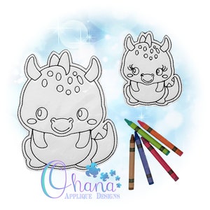 Dragon Flat Coloring Doll In The Hoop Embroidery Machine Design