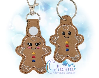 Gingerbread Key Chain, key fob, snap tab  In The Hoop Machine Embroidery Design