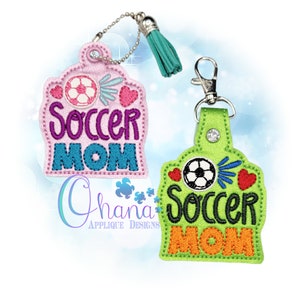 Soccer Mom Key Chain, key fob, snap tab  In The Hoop Machine Embroidery Design