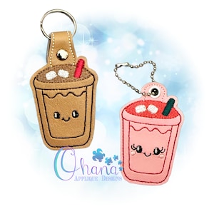Iced Coffee Key Chain, key fob, snap tab In The Hoop Machine Embroidery Designs