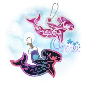 Hammerhead Shark Key Chain: Machine Embroidery Snap Tab Design