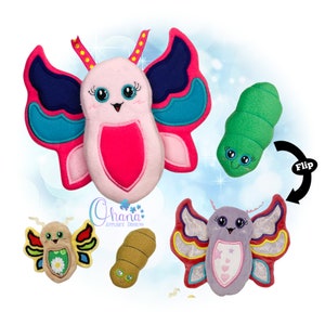 Caterpillar Butterfly Flip Stuffie In The Hoop Embroidery Machine Design