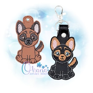 German Shepherd Key Chain, key fob, snap tab In The Hoop Machine Embroidery Designs