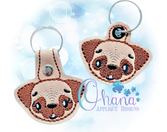 Pug Key Chain, key fob, snap tab  The Hoop Designs Machine Embroidery Designs