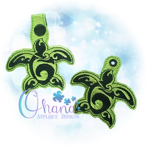 Honu Sea Turtle key chain, key fob, snap tab In The Hoop Machine Embroidery Design