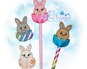Bunny Egg Pencil Topper In The Hoop Machine Embroidery Design