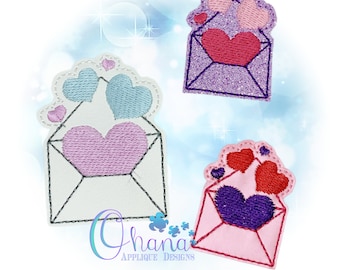 Hearts in Envelope Feltie In The Hoop Machine Embroidery Design