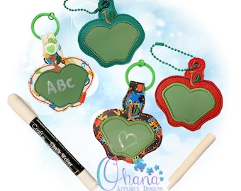 Apple Chalk Board Snap Tab key chain, key fob, snap tab  The Hoop Designs Machine Embroidery Designs
