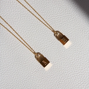 Gold Old English Initial Padlock Necklace, Gold Initial Padlock Necklace, Gold Letter Padlock Necklace, Old English Initial Lock Necklace