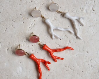 Coral Earrings Coral Jewelry Natural Red Italian Coral Earrings Gold Coral Earrings Coral Branch Earrings Red Coral Earrings Gold