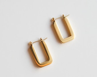 Thick Gold Geometric U Hoop Earrings, Thick Gold U Shaped Hoop Earrings, Thick Gold U Hoops Thick Gold Hoops Chunky Gold Hoops Chunky Hoops