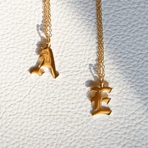 Gold Old English Initial Necklace, Gold Old English Necklace, Gold Gothic Initial Necklace, Gothic Font Initial Necklace, Old English Gothic