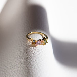 925 Sterling Silver CZ Gemstone Cluster Ring, Gold Multi-Stone CZ Cluster Ring, Pastel CZ Stone Cluster Ring, Pastel Cluster Stone Ring