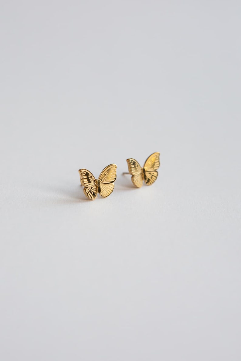Gold Butterfly Stud Earrings, Gold Butterfly Studs, Butterfly Studs, Butterfly Earrings, Dainty Butterfly Earrings, Dainty Butterfly Studs image 3