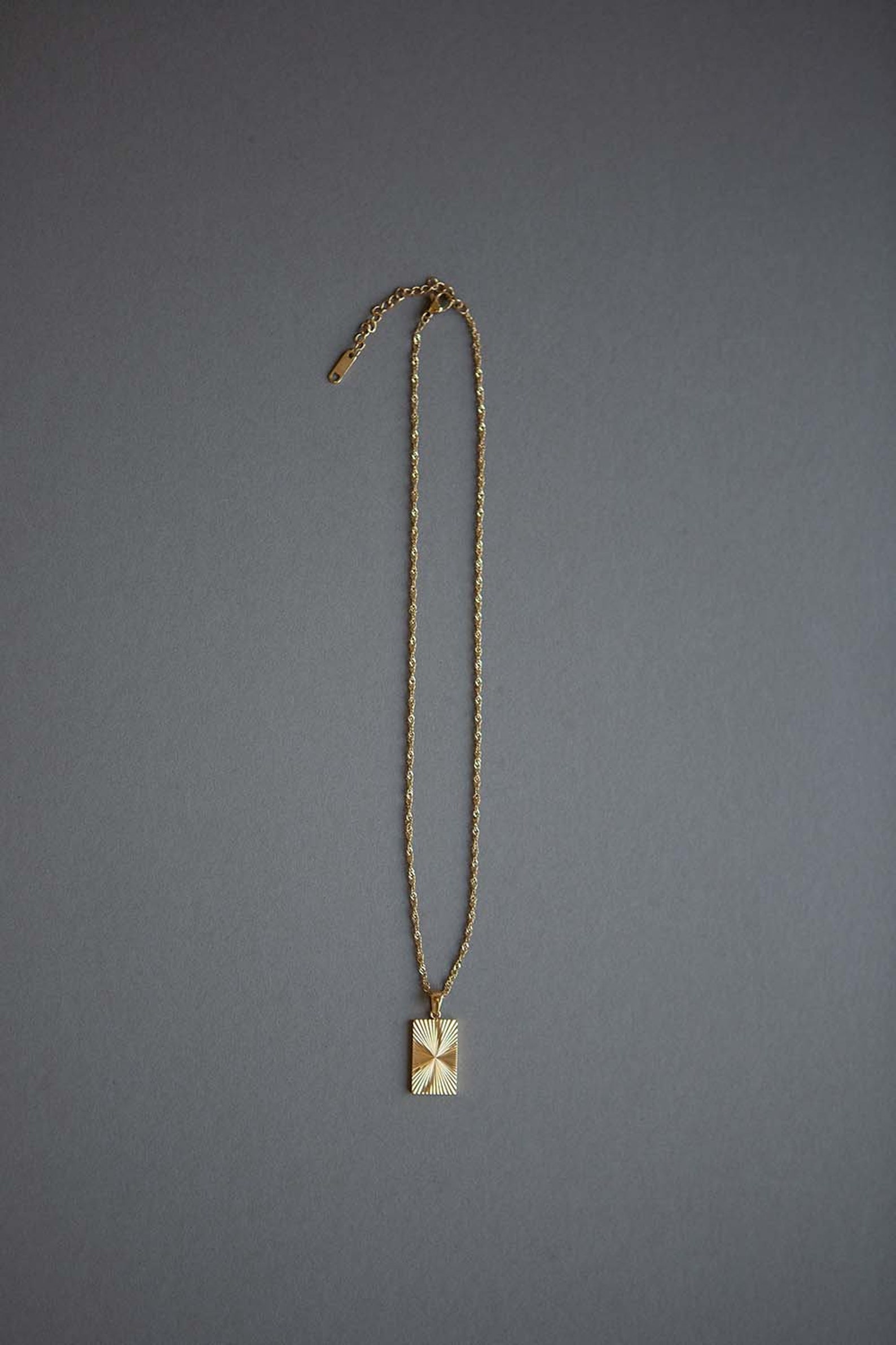 Rectangular Starburst Gold Sunburst Signet Necklace, Rectangular Sunburst Necklace, Gold ...