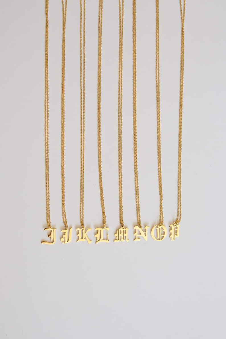 Gold Old English Necklace Old English Gothic Gold Old English Initial Necklace Gothic Font Initial Necklace Gold Gothic Initial Necklace