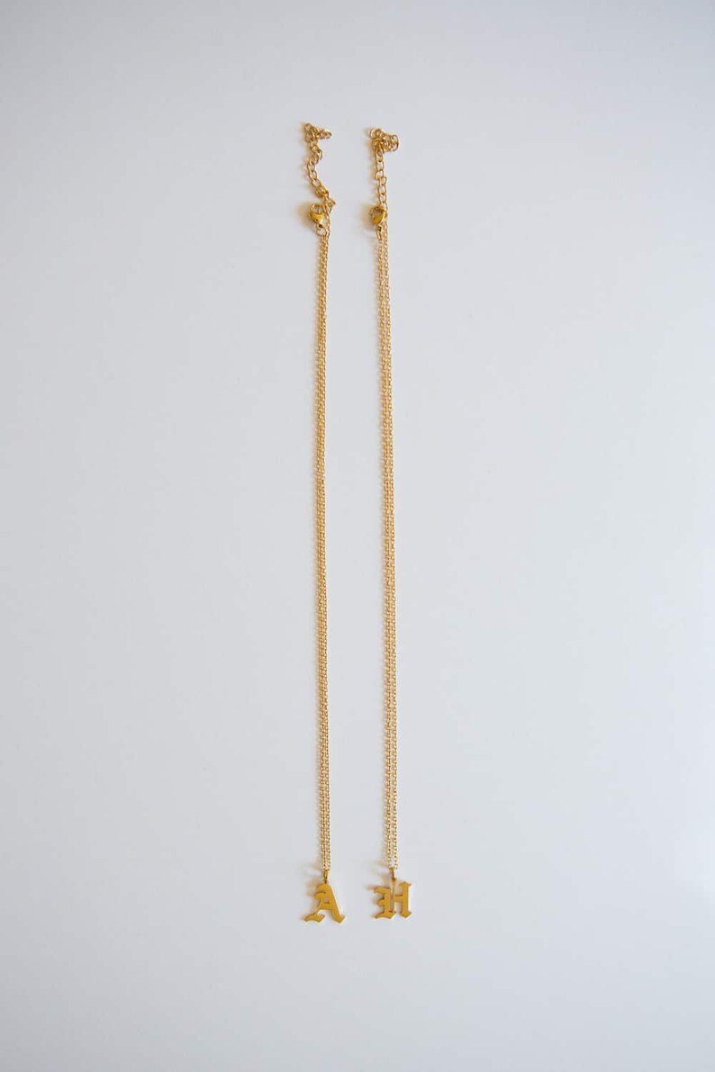 Gold Old English Necklace Old English Gothic Gold Old English Initial Necklace Gothic Font Initial Necklace Gold Gothic Initial Necklace