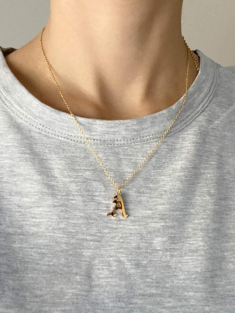 Gold Old English Necklace Old English Gothic Gold Old English Initial Necklace Gothic Font Initial Necklace Gold Gothic Initial Necklace