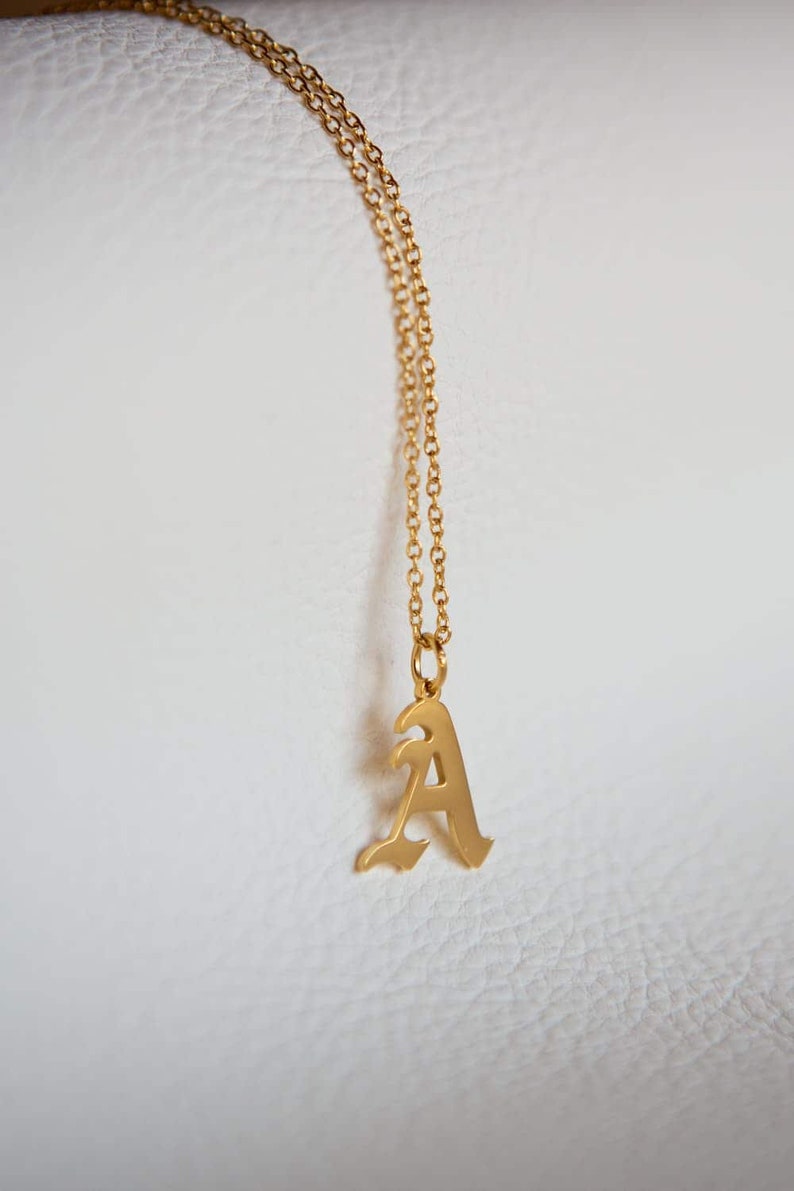 Gold Old English Necklace Old English Gothic Gold Old English Initial Necklace Gothic Font Initial Necklace Gold Gothic Initial Necklace